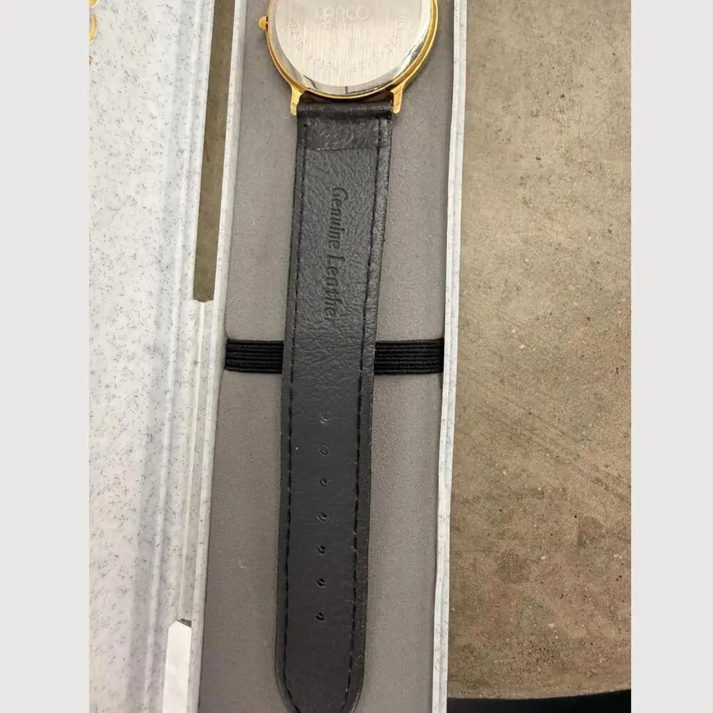 Lanco Swiss Quartz Watch Black Leather Strap Classic Minimalist Timepiece